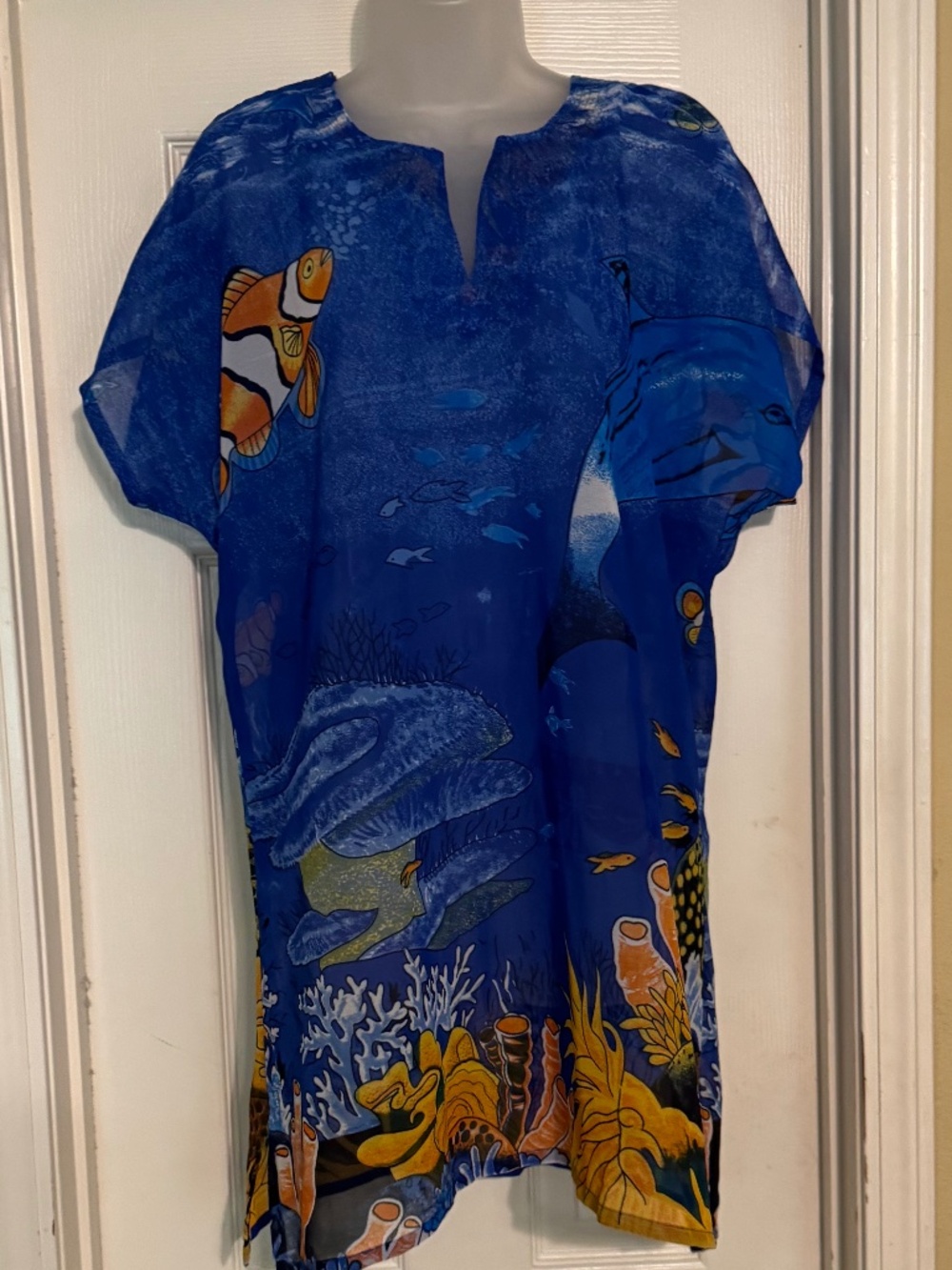 Vintage Barefoot Attitude Blue Dolphin Beach Cover Up Tunic Size M - Picture 2 of 11